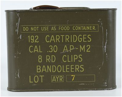 Lake City Lot AYR 192 Round Sealed Spam Can of .30-06 AP-M2 Ammunition. This lot features a 