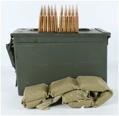 A Lot of 434 Rounds of Turkish 8mm Mauser Ammunition with Ammo Can and Bandolier. This auction 