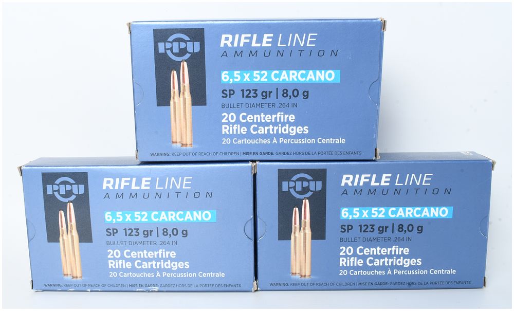 Lot 91: A Lot of 60 Prvi Partizan PPU Rifle Line 6.5x52 Carcano Centerfire Rifle Cartridges