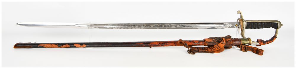 Lot 98: British Pattern 1821 Royal Artillery Officers Sword with Leather Field Scabbard George VI Era