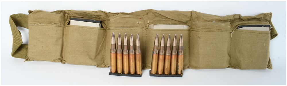 Lot 103: A Lot of 60 Rounds of .30-06 Springfield Ammunition on Stripper Clips in Canvas Bandolier