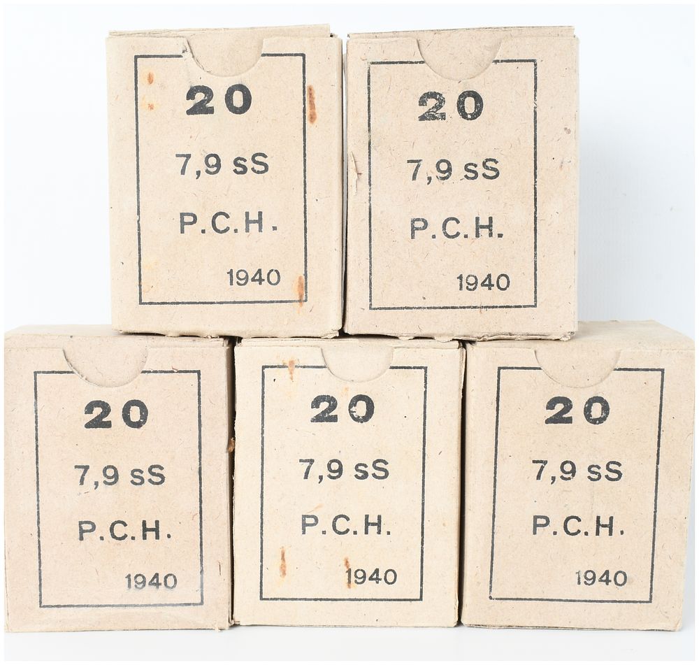 Lot 154: A Lot of 100 Rounds of Poudrerie et Cartoucherie Hellénique 7,9 sS Ammunition 7.92x57mm Mauser 1940