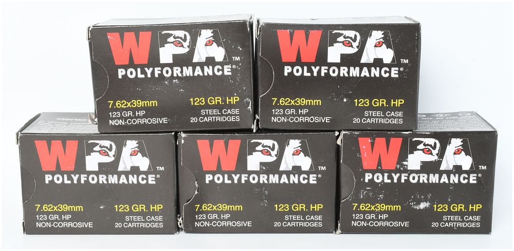 Lot 160: A Lot of 100 Rounds of Wolf WPA Polyformance 7.62x39mm Ammunition