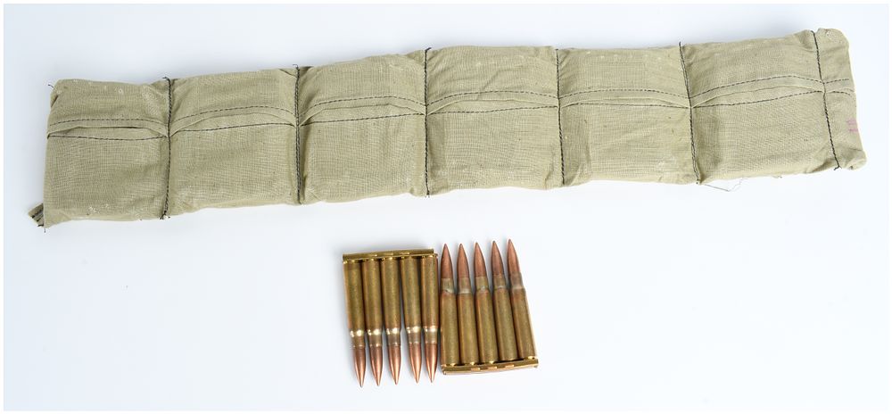 Lot 187: A Lot of 70 Rounds of 7.92x57mm Mauser Rifle Ammunition with Cloth Bandolier