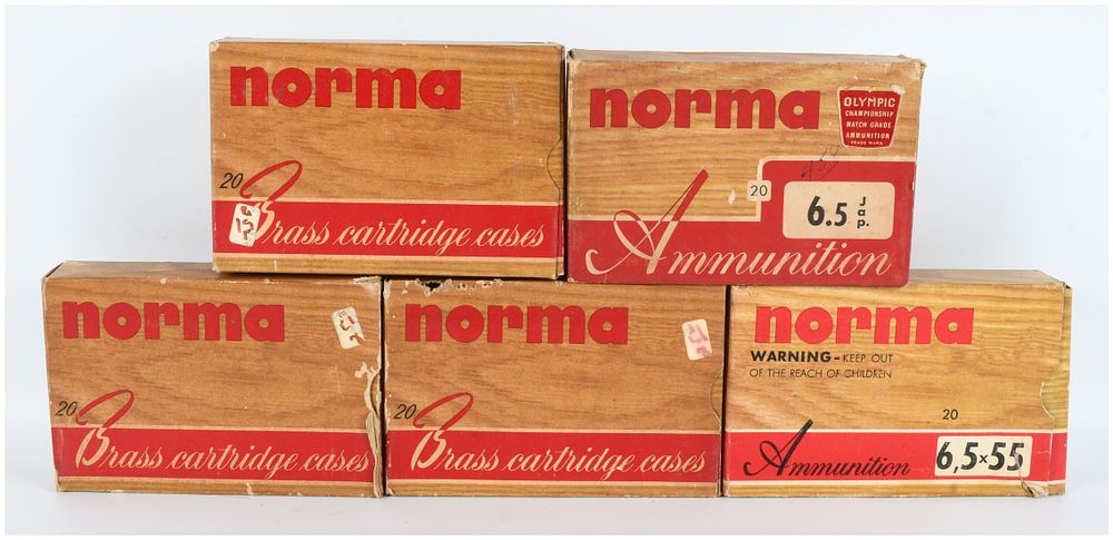 Lot 196: A Lot of 89 Norma 6.5x55mm and 6.5mm Japanese Ammunition and Brass Cases