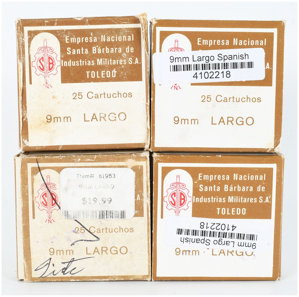 Lot 199: A Lot of 100 Rounds of Empresa Nacional Santa Barbara de Industrias Militares S.A. 9mm Largo Ammunition