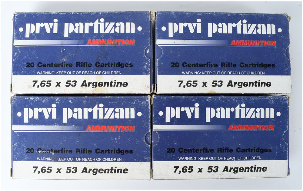 Lot 247: A Lot of 80 Rounds of Prvi Partizan 7.65x53 Argentine Ammunition