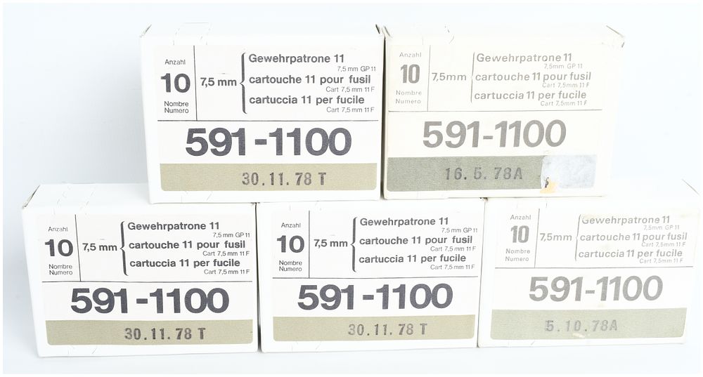 Lot 259: A Lot of 50 Rounds of Swiss Military GP11 Rifle Ammunition 7.5x55mm