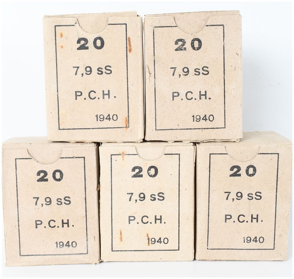 Lot 274: Greek Powder and Cartridge Company 7.92x57mm Mauser sS Ammunition 1940