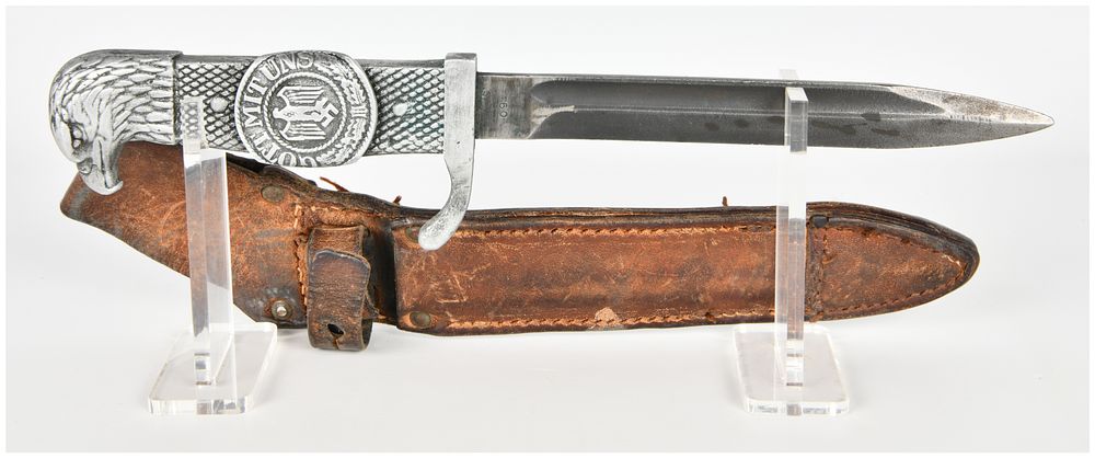 Lot 431: Third Reich Style Souvenir Bayonet with Eagle Head Pommel and Leather Scabbard