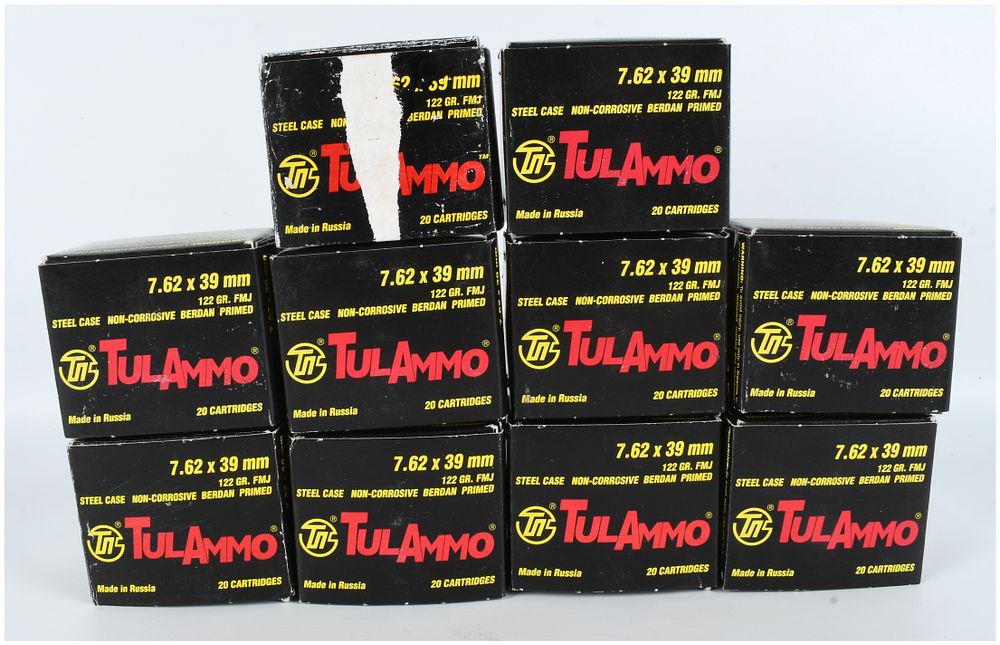 Lot 454: A Lot of 180 Rounds of TulAmmo 7.62x39mm 122 Grain FMJ Ammunition