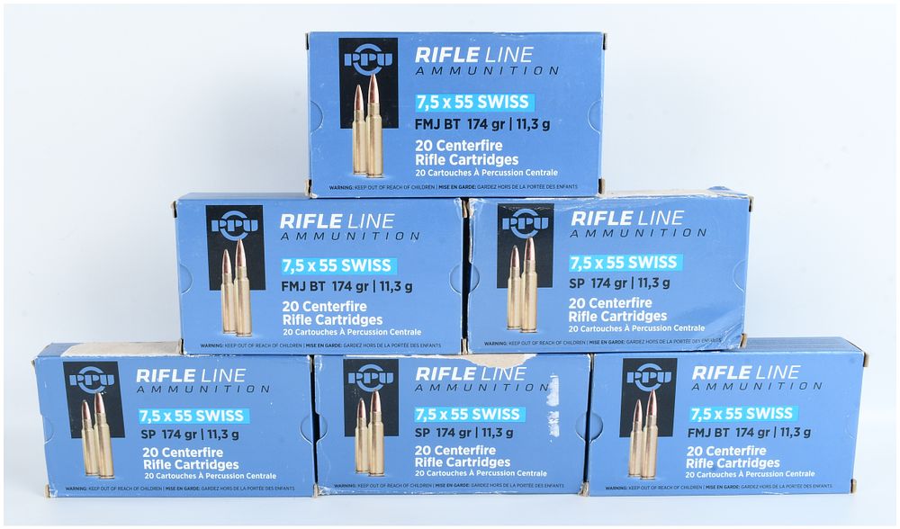 Lot 481: Prvi Partizan Rifle Line Ammunition 7.5x55mm Swiss 120 Rounds