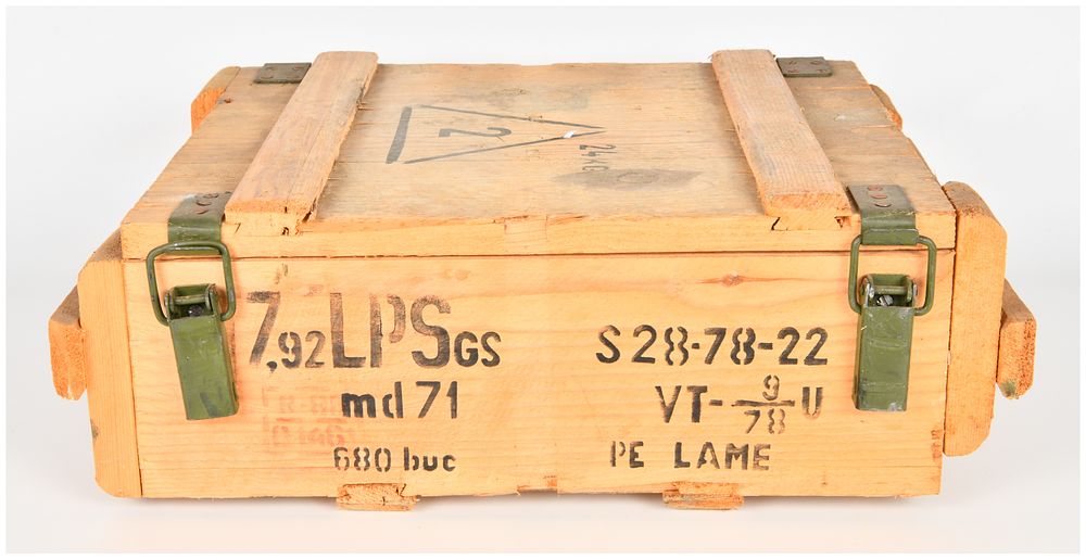 Lot 482: Romanian Military md 71 Ammunition Crate 7.92mm Measuring 19 X 13.5 X 6 Inches