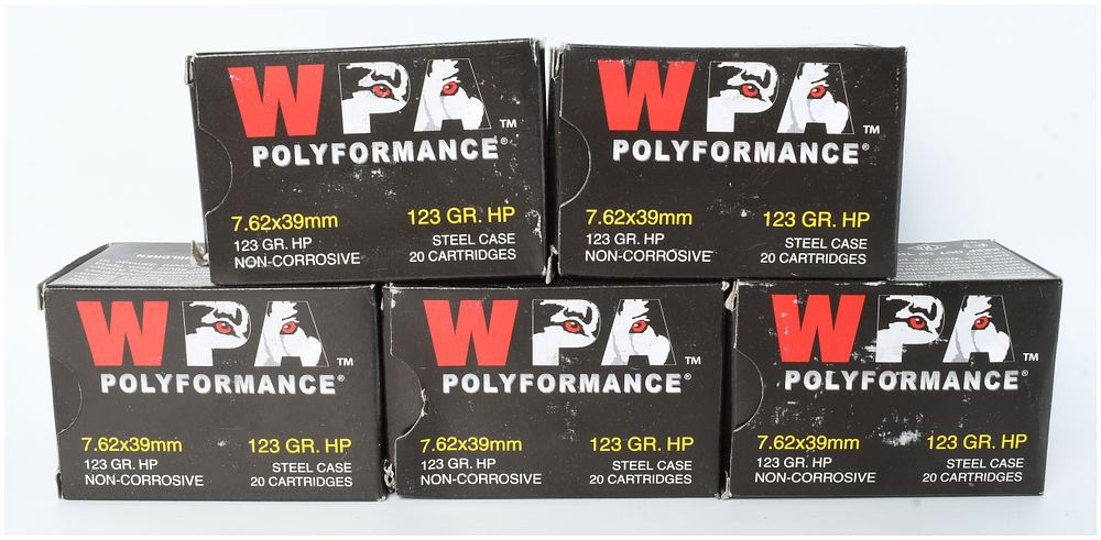 Lot 490: A Lot of 100 Rounds of Wolf WPA Polyformance Ammunition 7.62x39mm