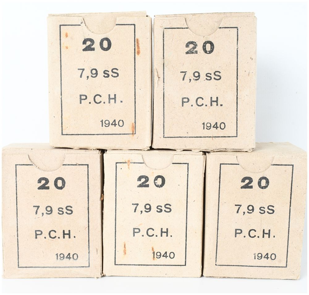 Lot 502: A Lot of 100 Rounds Poudrerie et Cartoucherie Hellenique 7.92x57mm Mauser sS Ammunition 1940