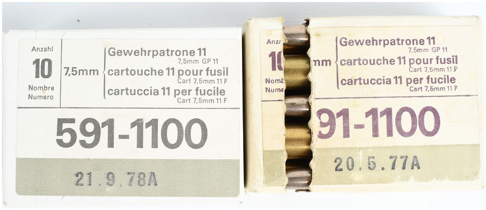 Lot 503: A Lot of 20 Rounds Swiss Federal Factories Gewehrpatrone 11 (GP11) Rifle Ammunition 7.5x55mm 1977-1978