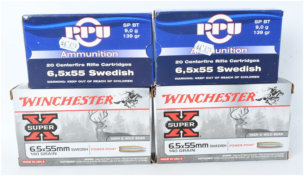 Lot 511: A Lot of 80 Rounds of PPU and Winchester 6.5x55mm Swedish Ammunition