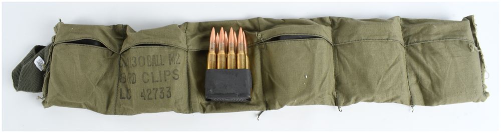 Lot 512: 48 Rounds of .30-06 Springfield Ammunition on En-Bloc Clips in US Military M2 Ball Bandoleer