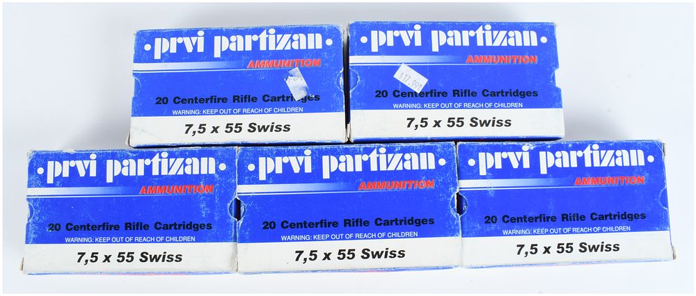 Lot 520: A Lot of 100 Rounds of Prvi Partizan Ammunition 7.5 x 55 Swiss