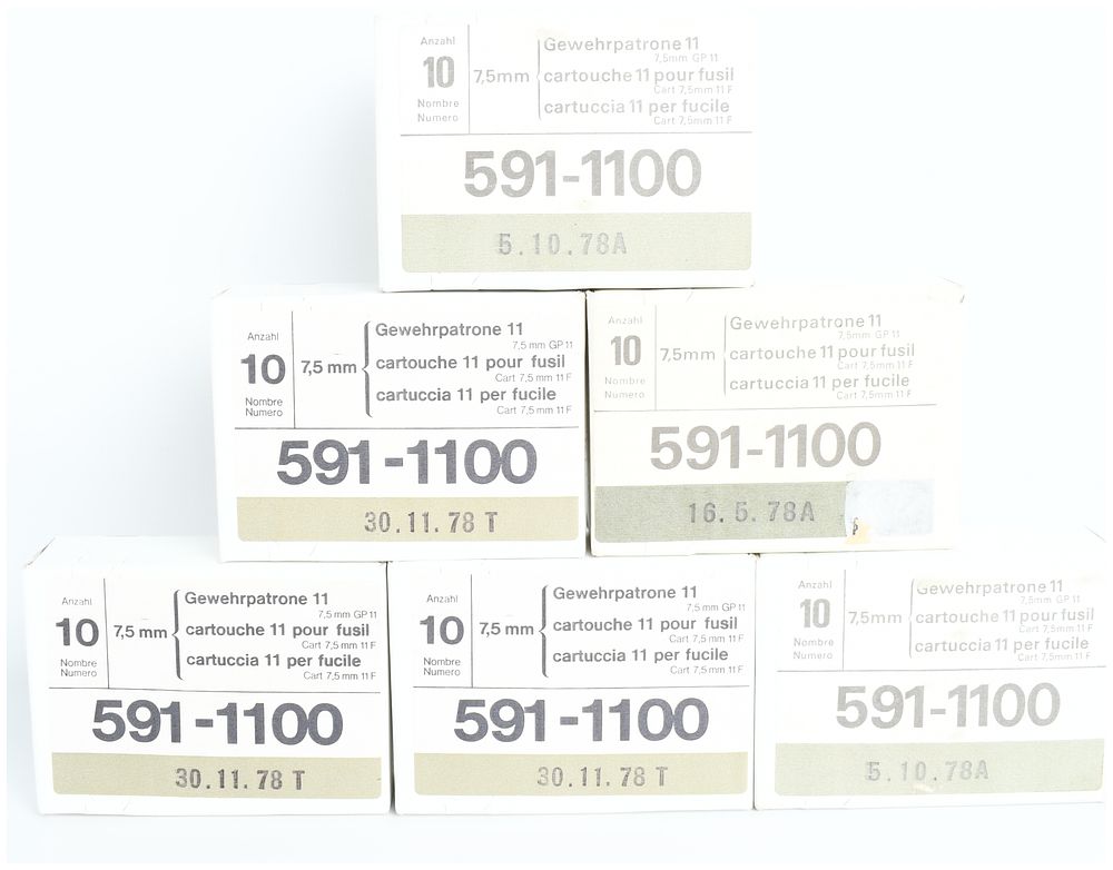 Lot 553: A Lot of 60 Rounds of Swiss Military GP11 Rifle Ammunition 7.5x55mm