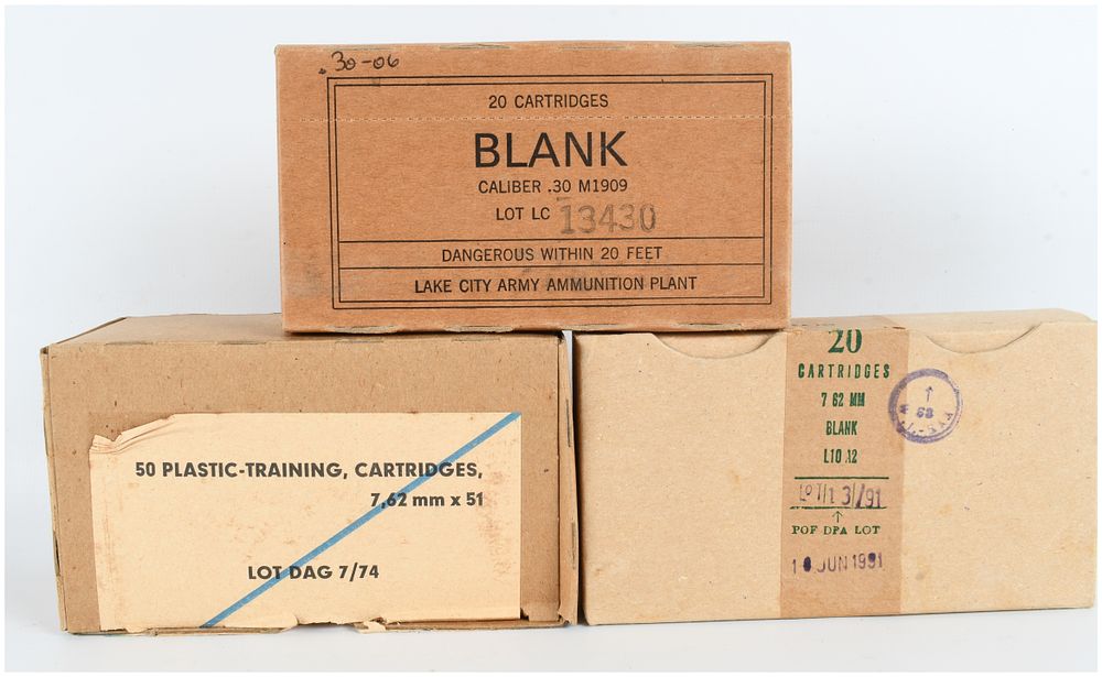 Lot 587: A Lot of 58 Blank and Training Cartridges in Calibers .30-06 Springfield and 7.62x51mm NATO