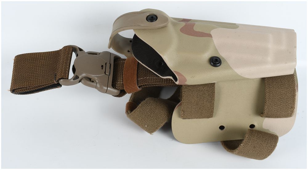 Lot 56: Safariland Model 6005 SLS Tactical Drop-Leg Holster for Beretta M9 in Three-Color Desert Camouflage