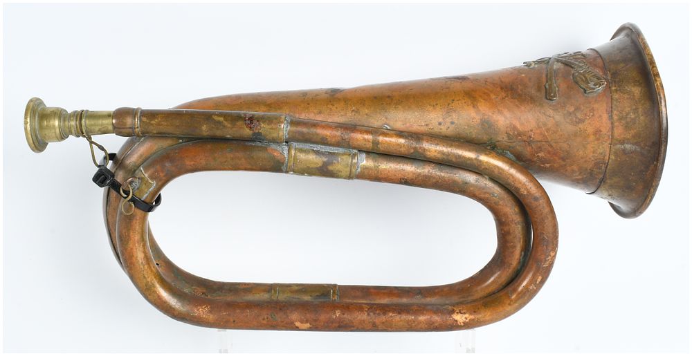 Lot 152: Antique US Army Copper and Brass Artillery Field Bugle, Battery A, 7th Artillery Regiment