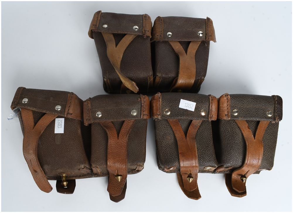 Lot 176: A Collection of Three Soviet Russian Mosin Nagant Style Double Ammunition Pouches