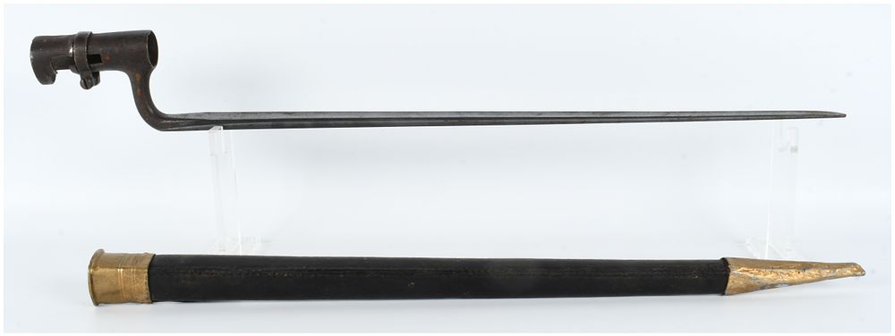 Lot 232: 19th Century French Model 1847 Socket Bayonet and Leather Scabbard