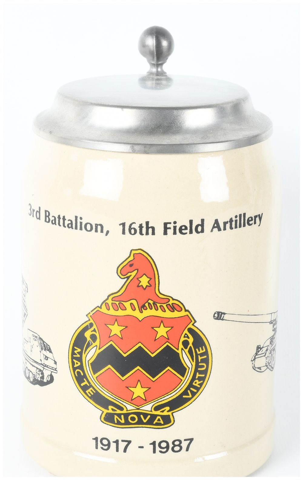 Lot 293: US Army 3rd Battalion, 16th Field Artillery Commemorative Ceramic Lidded Stein by Bever