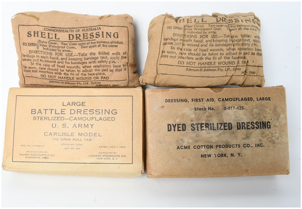 Lot 329: A Collection of World War II Commonwealth of Australia and United States Army Field Dressings