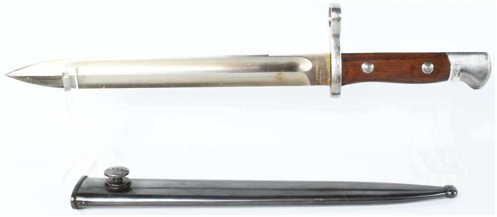 Lot 565: Brazilian Model 1908 Mauser Bayonet and Scabbard, Weyersberg Kirschbaum and Co.