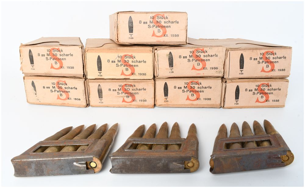Lot 601: German Military M.30 Ammunition 105 Rounds 8x56mmR 1938-1939