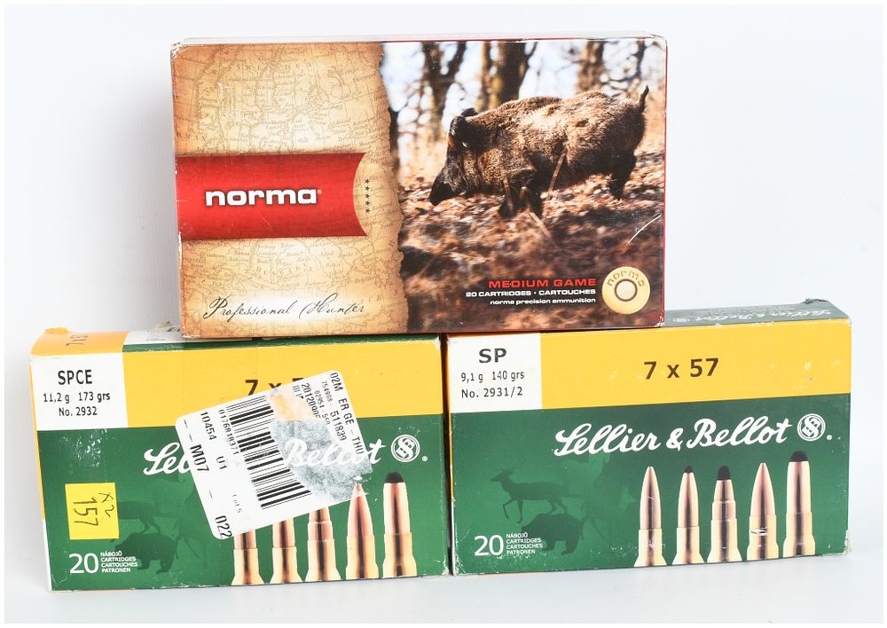 Lot 646: A Lot of 60 Rounds of Norma and Sellier and Bellot 7x57mm and 7x57R Ammunition