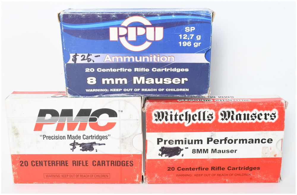 Lot 705: A Lot of 60 Rounds of PPU PMC and Mitchells Mausers 8mm Mauser Ammunition