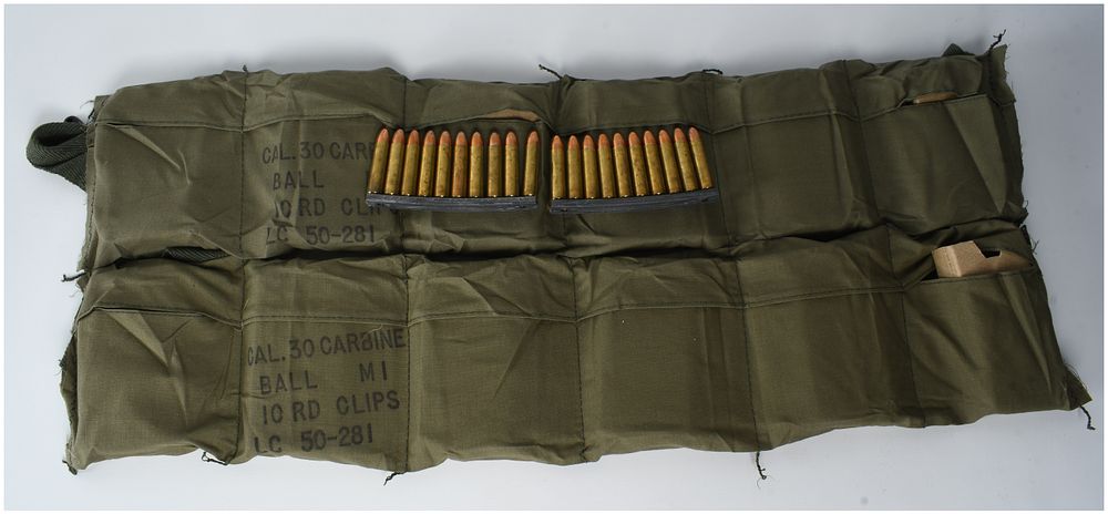 Lot 719: 240 Rounds of Lake City .30 Carbine M1 Ball Ammunition in 1950 Dated Bandoliers