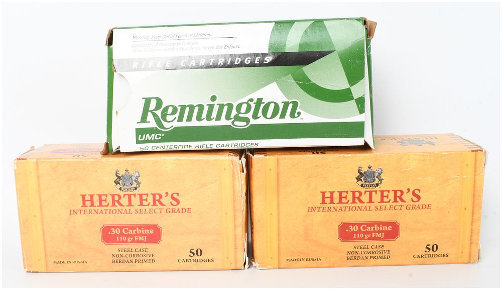 Lot 720: A Lot of 150 Rounds of Remington and Herter's .30 Carbine Ammunition
