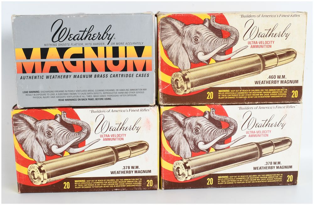 Lot 106: A Lot of 70 Weatherby Magnum 30 Live Rounds and 40 Empty Brass Casings for Reloading