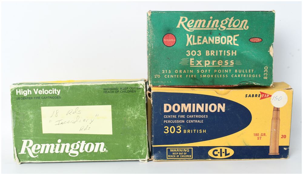 Lot 166: A Lot of 60 Remington and Dominion .303 British Centerfire Cartridges and Casings