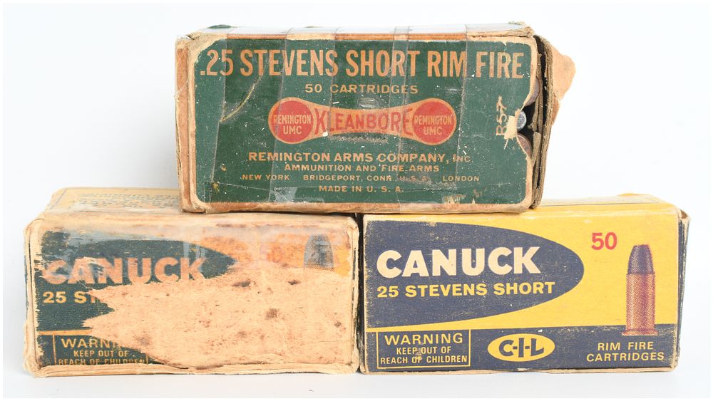 Lot 184: A Lot of 95 Rounds of Remington and Canuck .25 Stevens Short Rimfire Ammunition