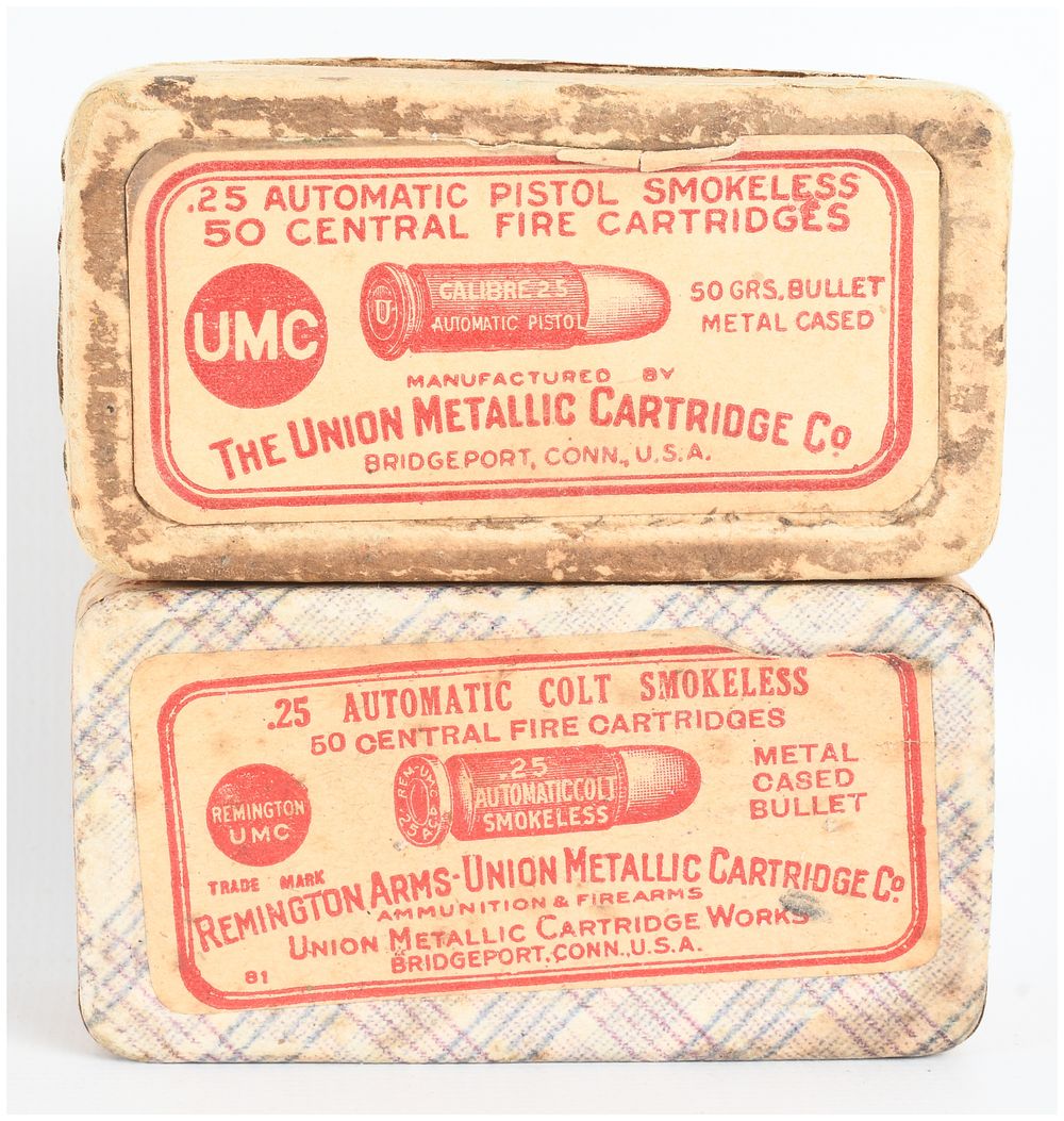 Lot 214: A Lot of 100 Rounds of Union Metallic Cartridge Co. and Remington-UMC .25 ACP Ammunition