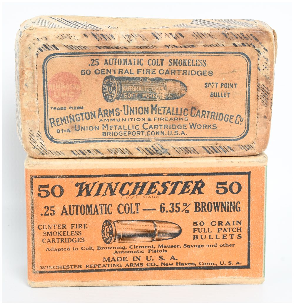 Lot 244: A Lot of 100 Rounds of Remington and Winchester .25 Automatic Ammunition
