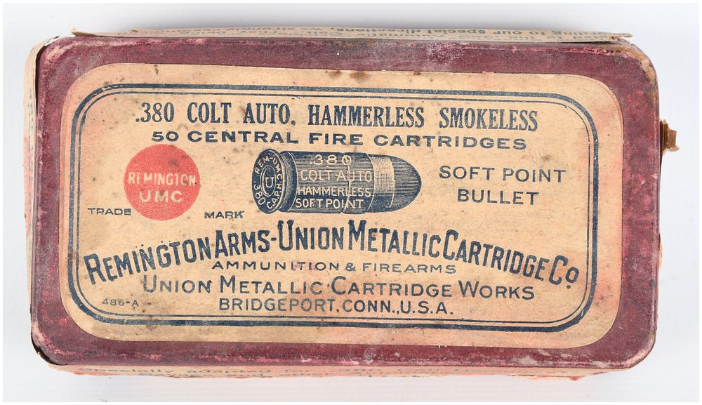 Lot 274: A Lot of 50 Remington Arms-Union Metallic Cartridge Co. .380 Colt Auto Hammerless Smokeless Cartridges