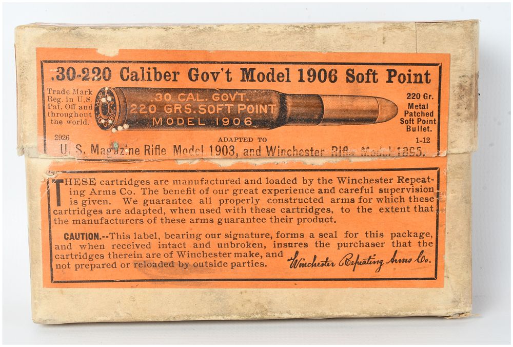 Lot 346: Winchester Repeating Arms Co. Model 1906 Ammunition .30-06 Springfield .30-220 Caliber Lot of 12