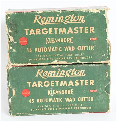A Lot of 100 Rounds of Remington Targetmaster Kleanbore .45 Automatic Wad Cutter Ammunition. This 