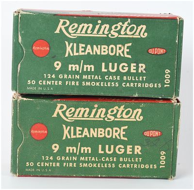 Remington Kleanbore Ammunition 9mm Luger 100 Rounds. This lot features two vintage boxes of 