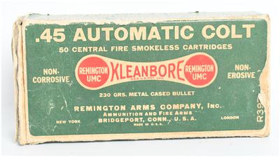 A Lot of 50 Remington Kleanbore Ammunition .45 Automatic Colt. This lot consists of an original 