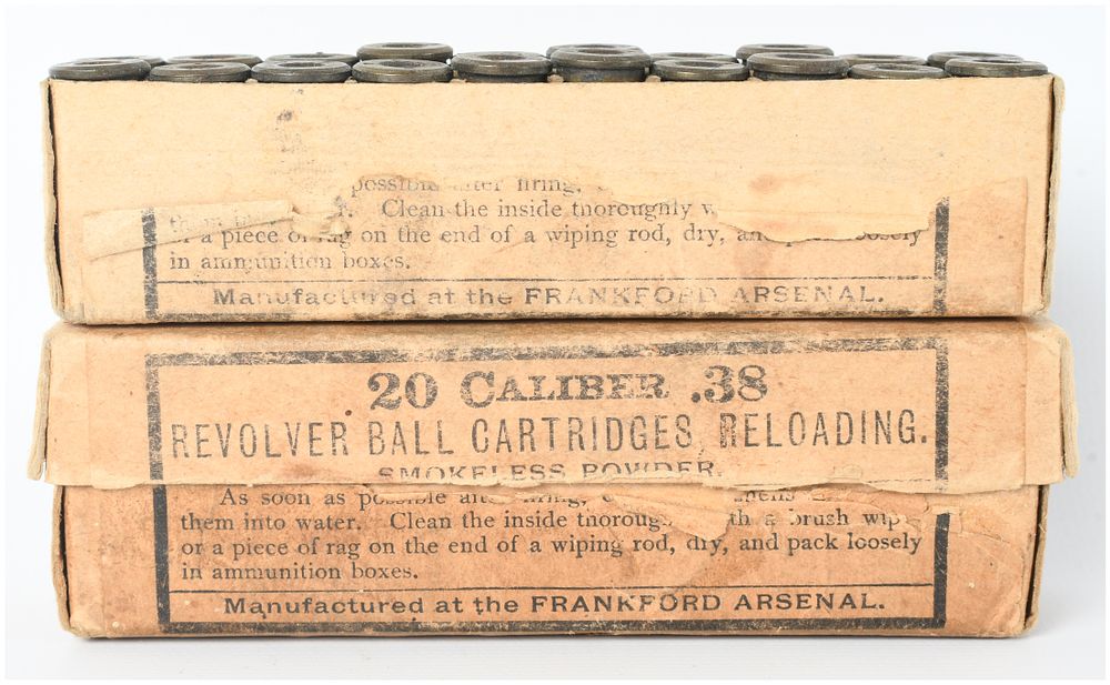 Lot 1063: A Lot of 20 Frankford Arsenal .38 Revolver Ball Cartridges and 20 Empty Casings