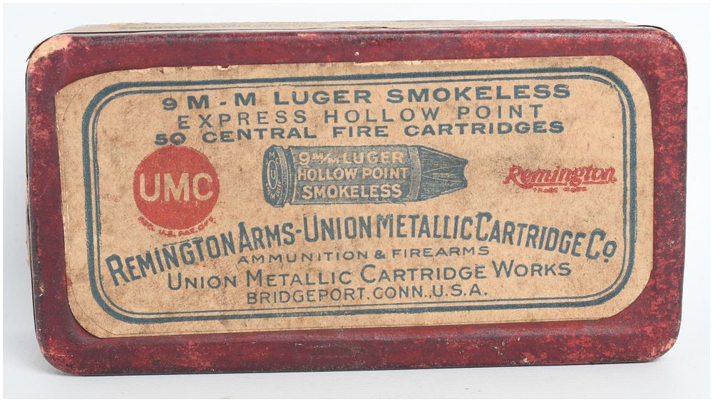 Lot 1117: Remington Arms-Union Metallic Cartridge Co. 9mm Luger Smokeless Express Hollow Point A Lot of 34 Cartridges 1932