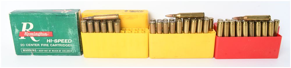 Lot 1135: A Collection of 54 Live Rounds and 19 Empty Brass Casings of .25-06 Remington Ammunition